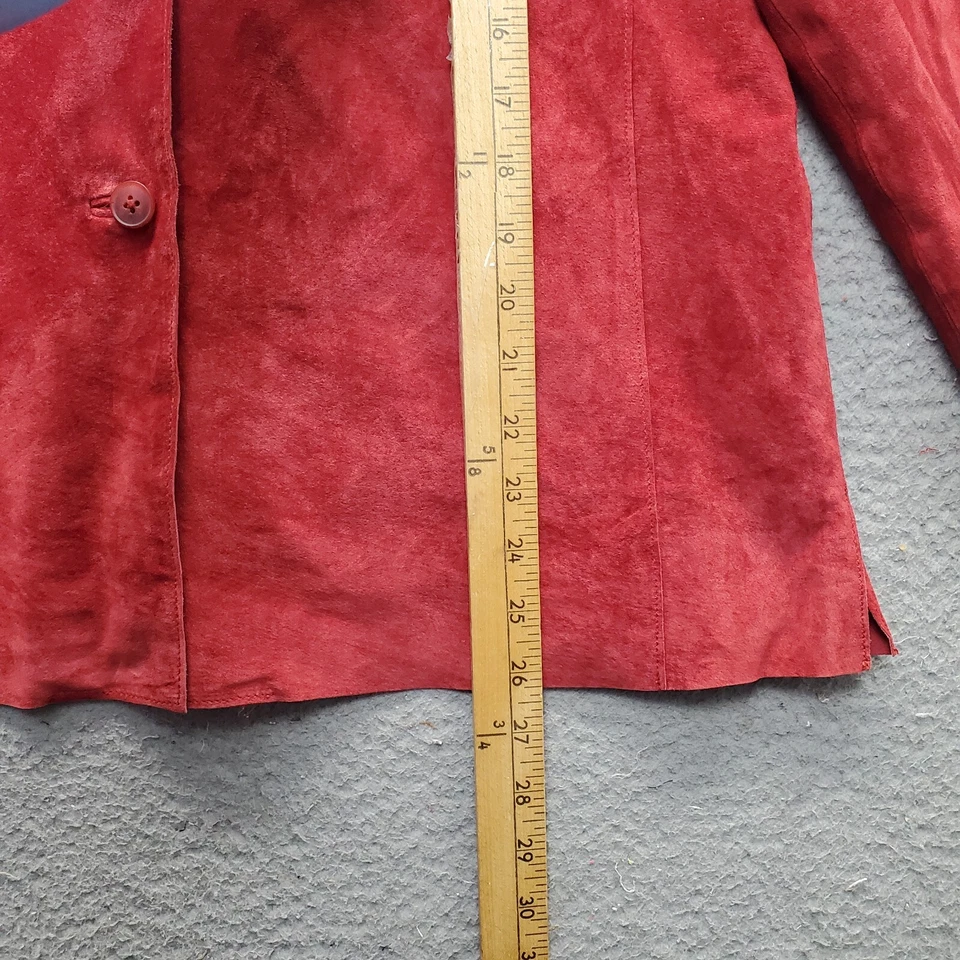 Chaqueta para mujer Valerie Stevens L roja gamuza cuero forrada manga abertura abotonada Foto 3 de 4