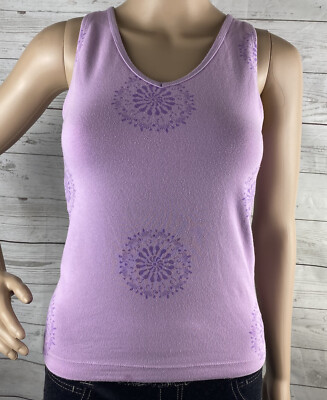 Danskin Yoga Tank Top Small Lilac Purple Floral Mandala Pattern Athletic Cropped