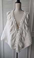 Handmade Knit Shawl Cape White
