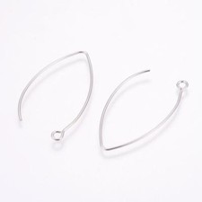 2 Marquise Earwires Stainless Steel Lever Ear Wires Earring Findings Silver Long