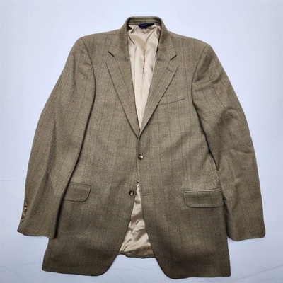T Harris London 42L Brown Herringbone Windowpane Soft Tweed 100% Wool Blazer
