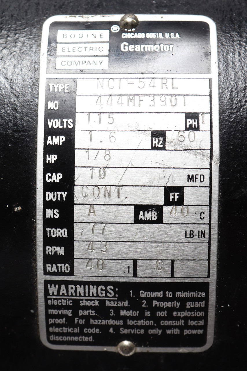 Bodine Electric NCI-54RL 115V 1/8HP AC Gearmotor