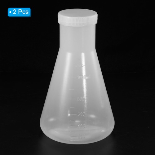2 Pack 1000ml Plastic Erlenmeyer Flask with Caps Narrow Mouth Conical Flask - Afbeelding 3 van 6
