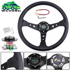 14" 350mm Deep Dish Black Racing Steering Wheel with Neo Quick Release Adapter