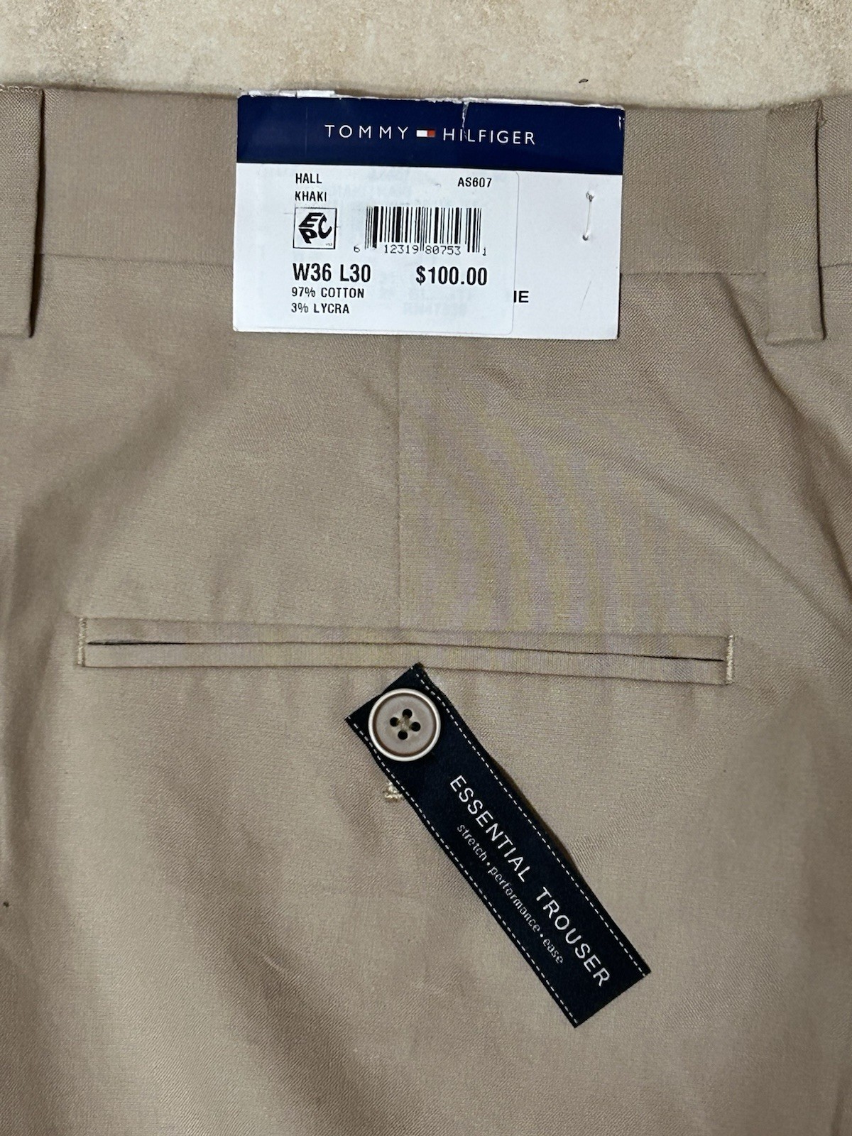 NWT Tommy Hilfiger Essential Trouser Men's 36x30 Hall Khaki Stretch Chino AS607 image 4