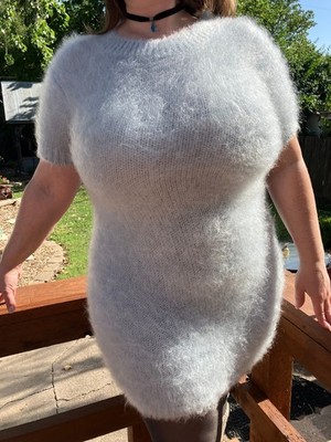 SUPER FURRY FUZZY plush n lofty sultry slinky sexy body-con mohair wiggle dress!