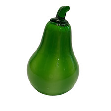 MCM Art Glass SQUASH Green Striped Vegetable Decor Handblown Murano-Style