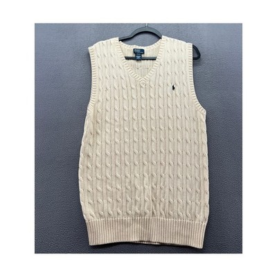 Polo Ralph Lauren Sweater Vest Boys XL 18-20 Cream Cable Knit Cotton Beige Pony