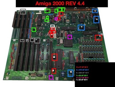   Commodore AMIGA 2000 Rev. 4.4 - Elkos Kondensatoren - Recap  