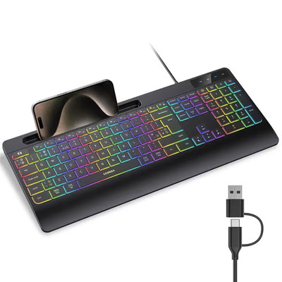 RGB Tastatur mit Hintergrundbeleuchtung, Telefonhalter und Handflächenunterstützung kabelgebunden Seenda KOE200