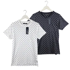 French Connection Mens Polka Dot Cotton Crew Neck T Shirt Set Bundle Medium M