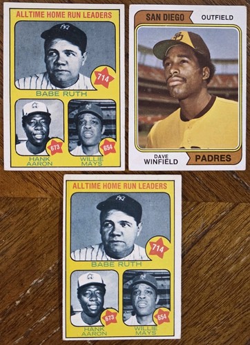 1974 TOPPS DAVE WINFIELD RC #456 &(2) 1973 TOPPS HR LEADERS RUTH AARON MAYS READ