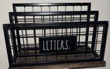 Rae Dunn Mail Letters Organizer 2 Compartment Farmhouse Desk Wood Metal