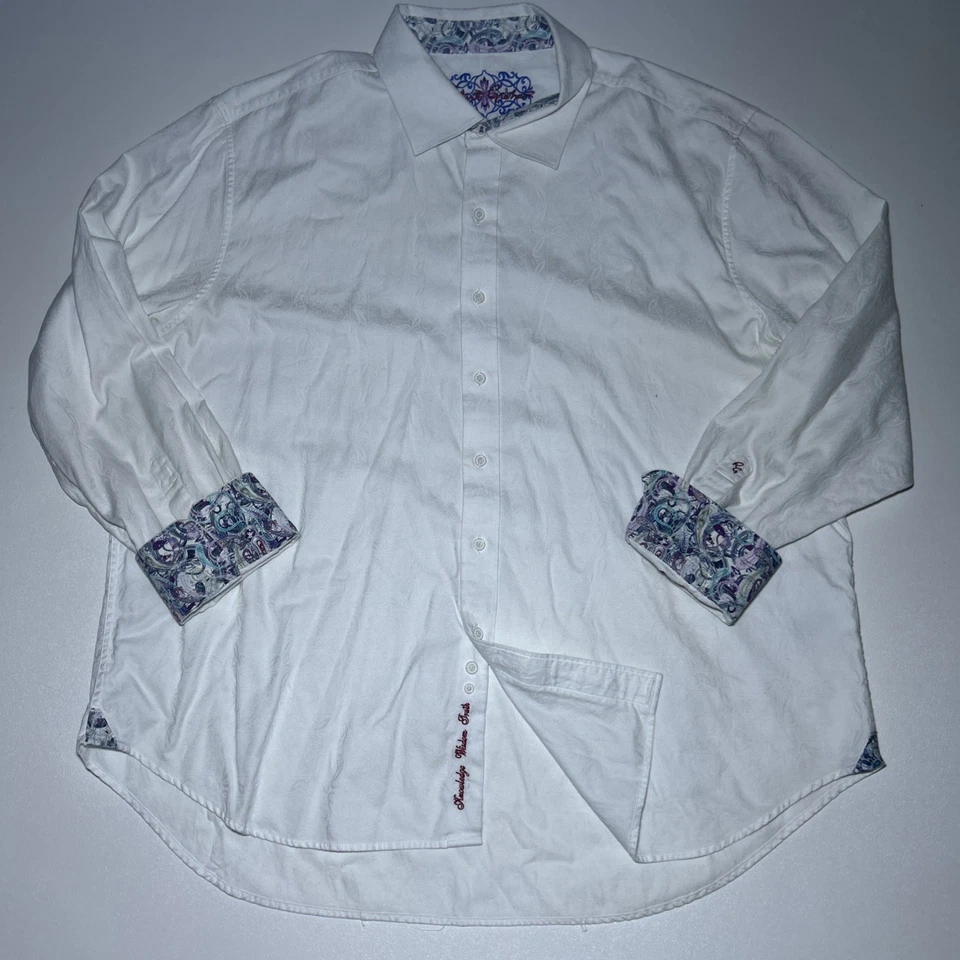 Robert Graham 4XL Embossed Paisley Dress Shirt Contrast Flip Cuff & Collar White - Image 2 of 4
