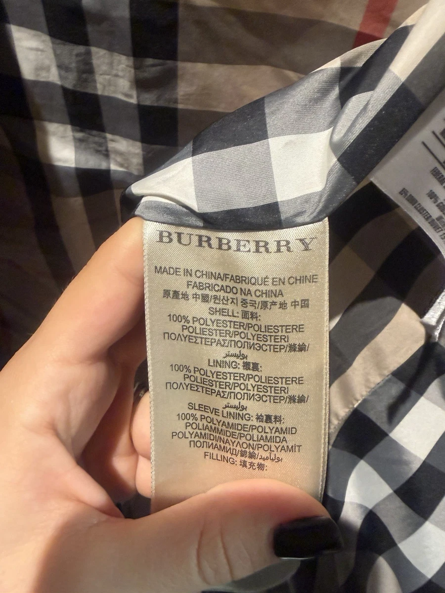 Abrigo acolchado Burberry Brit para mujer Winterley azul con cinturón y capucha forrado a cuadros M
