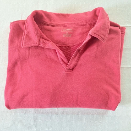L.L. Bean Pullover Sweatshirt Pink Women’s Size XL Collared V Neck 100% Cotton