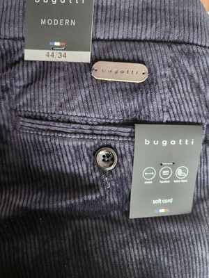 Bugatti Herren Modern Fit Soft Hose Navy Blau Neu mit Etikett Cord (44/34) UVP 115£