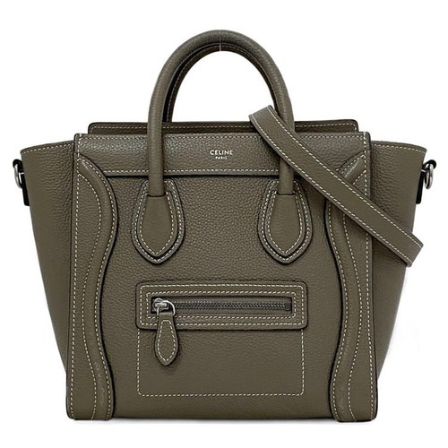Celine Luggage Nano Shopper Shoulder Bag Beige Leather 7.9x7.7x3.7 in 189243