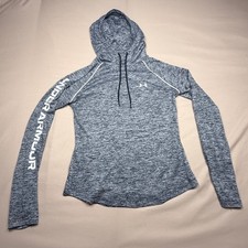 Under Armour Womens Gray Space Dye Hoodie Raglan Sleeve Logo Graphic XS
