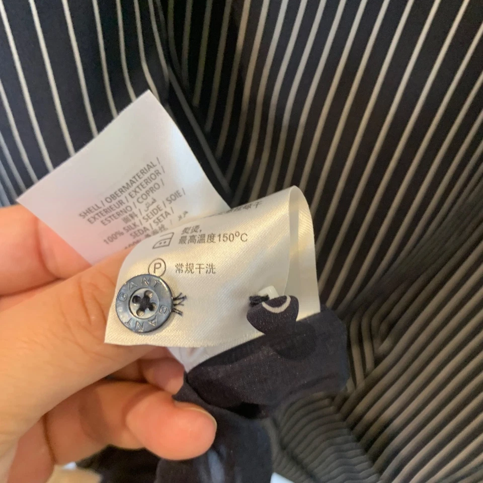 GANT Silk Shift Dress Womens Size 16 Blue Striped Round Neck Long Sleeved - Image 3 of 4