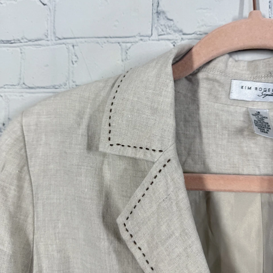 Blazer Kim Rogers de lino para mujer talla 14 grande beige botón gasa costera Lagenlook Foto 3 de 4