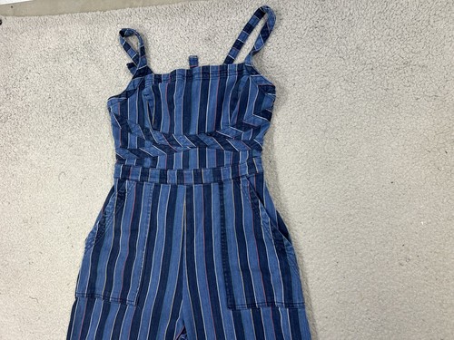 Anthropologie Jumpsuit Womens Size 6 Blue Striped Wide Leg Sleeveless Overalls - Picture 2 of 16