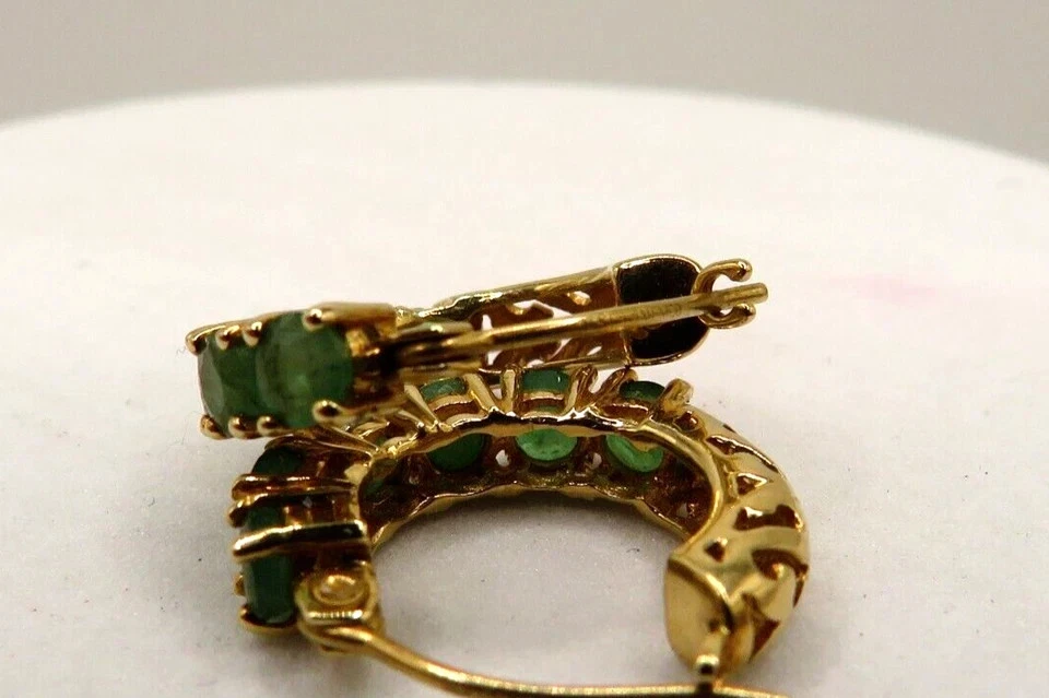 Estate Jewelry 1.0Ct Lab Created Emerald Hoop Earrings 14k Yellow Gold Plated - Image 2 of 4
