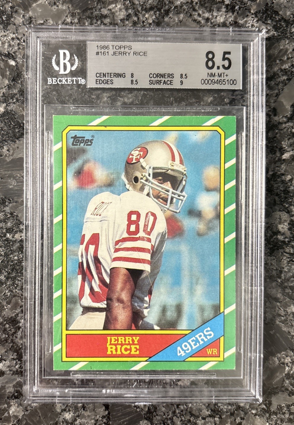 1986 Topps Football Jerry Rice #161 (RC) Rookie BGS 8.5 San Francisco 49ers view 3