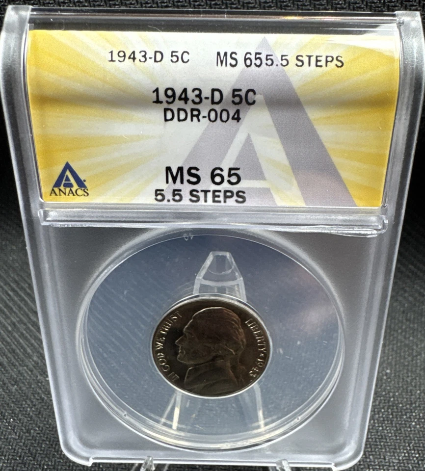 1943 D Jefferson Nickel Doubled Die - ANACS MS 65 5.5 Steps - DDR-004 - Image 3 of 4