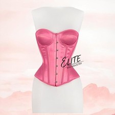 Womens Genuine Leather Over Bust Corset Steel Boned Lace Up Korsettkleid Leder