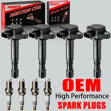4X Brand OEM Ignition Coil & 4X Iridium Spark Plug For Honda Civic 1.7L l4 UF400