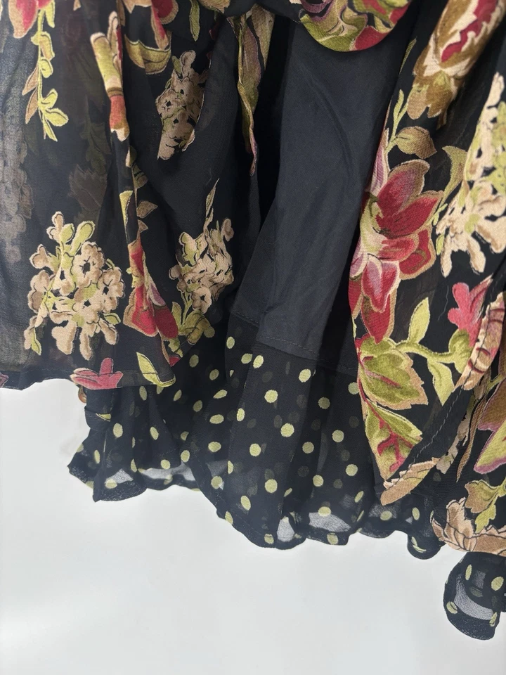 Falda vintage April Cornell para mujer pequeña negra con volantes florales midi cottagecore Foto 3 de 4