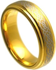 6mm Tungsten Carbide Gold Plated Brushed Center Celtic Pattern Wedding Band Ring