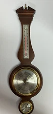 Airguide Chicago USA Mahogany & Brass Banjo Style Vintage Weather Station ~ 20”