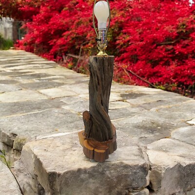 Unique Vintage Live Edge Wood Table Lamp Mid-Century Modern One If A Kind Light