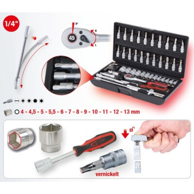 KS TOOLS 1/4 Steckschlüssel-Satz 48 Teilige Knarrenkasten Ratschen Set 917.0648