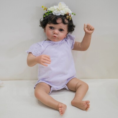 23inch Finished Reborn Doll Toddler Girl 3D Skin Rooted Hair Visible Veins Gift