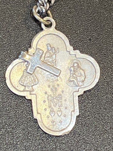 Catholic Vintage Silver 4 Way Protection Cross Religious Medal Pendant w/ Bird - Picture 2 of 6