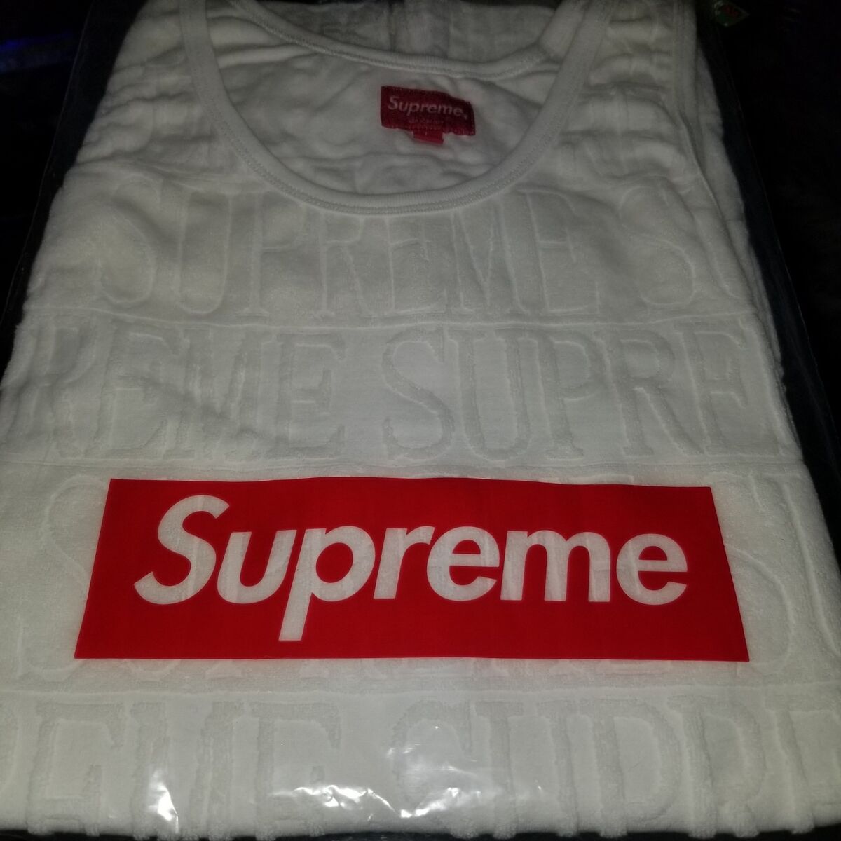 SUPREME S/S '17 Logo Stripe Terry Tank Top White size Large SUPREME S/S '17 Logo Stripe Terry Tank Top White size Large