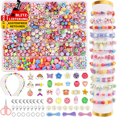 Perlen Zum Auffädeln Kinder Geschenke Schmuck DIY Bastelnperlen Set Armbänder