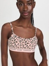 Calvin Klein CK ONE Unlined Leopard Peach Print Bralette Open Square Back NWT
