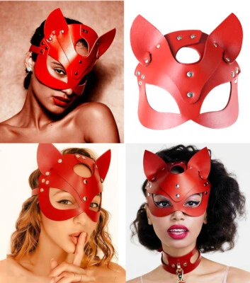 YKLM Cat Woman Face Mask Red Leather Roleplay BDSM Women Men adult couple Sex Games