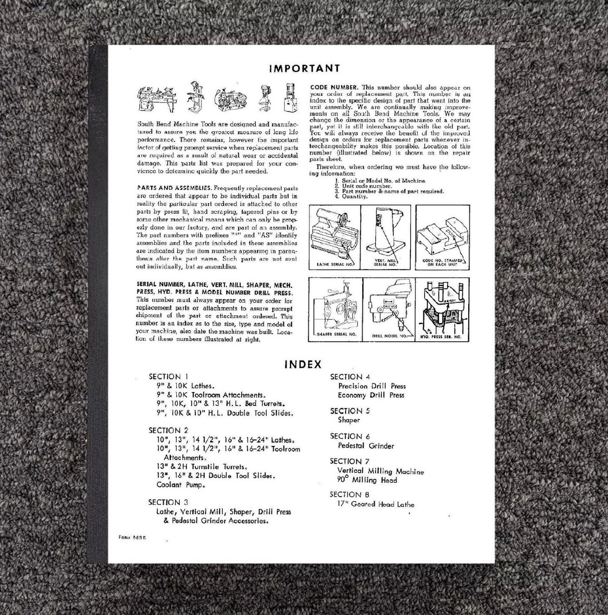 Lathe Parts List & Parts Manual Fits South Bend -9in, 10in
