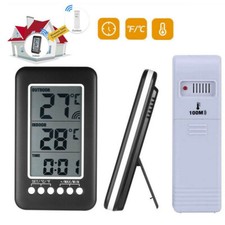 Indoor/Outdoor Digital Thermometer Clock Temperature Wireless Transmitter  /  US