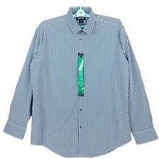 Kirkland Signature Men's Casual Shirt Size 17-17.5 Plaid Blue/White Stretch NWT