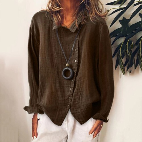 Neue Damen-Sommer-Mode-T-Shirts Mit Knöpfen Solide Bluse Lässige Langarm- 〒 - Picture 10 of 17