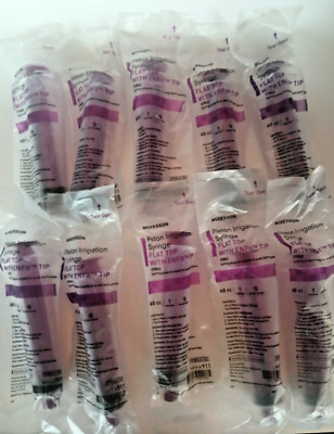 10  NEW - McKesson Piston Irrigation Syringe Flat Top w/ ENFit Tip 60CC EXP 2026