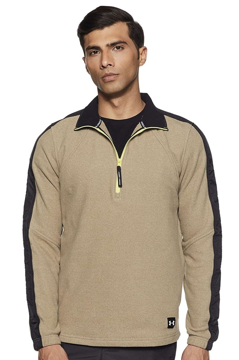 UNDER ARMOUR MENS COLDGEAR PULLOVER 1/4 ZIP JACKET TAN BLACK SZ