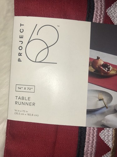 NWT PROJECT 62 RED EMBROIDERED TABLE RUNNER 14 X 72" RED LINEN COTTON BLEND - Picture 3 of 4