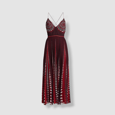 $2496 Altuzarra Women's Red Oceanid Pleated Print Midi Dress Size 36
